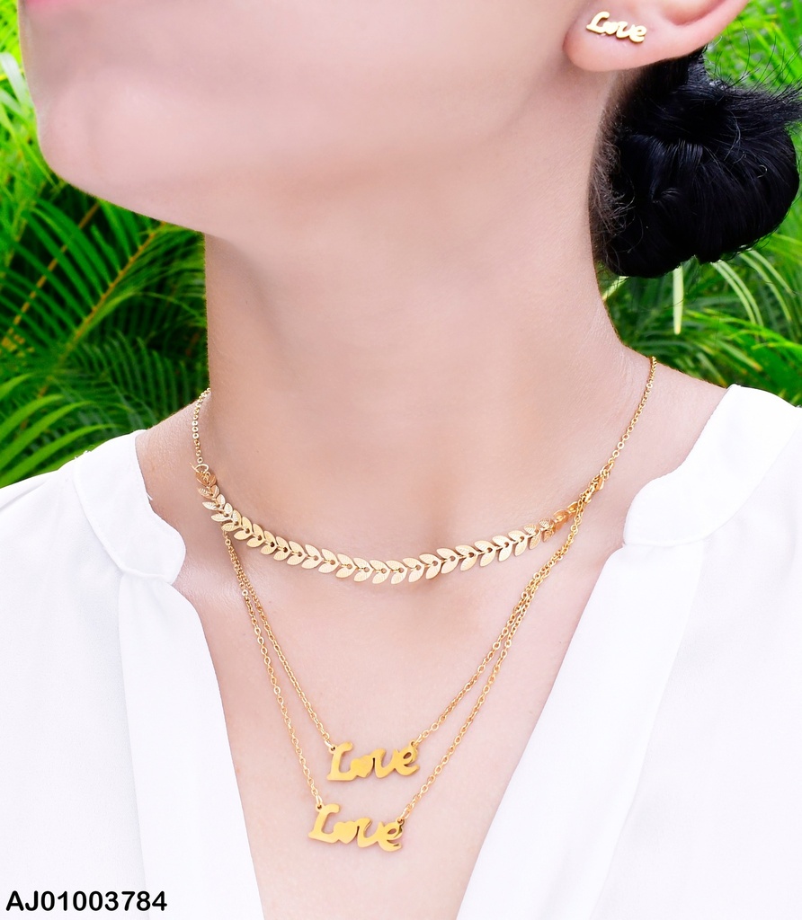 JUEGO TRIPLE CAD.(HOJITAS) ARETES-DIJES:"L💛VE"