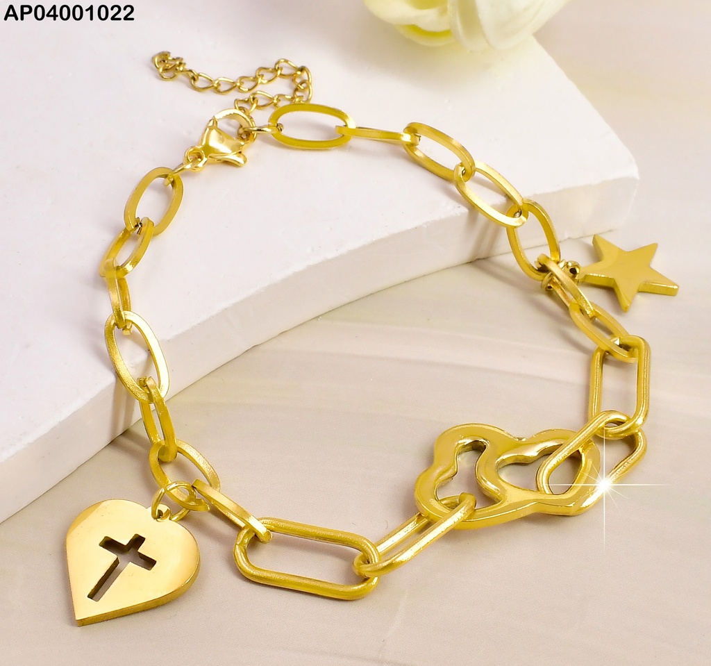 PULSERA ESLB GRANDES DIJES:DOBLE CROQUI🤍/PLACA⭐/CORAZÓN✝