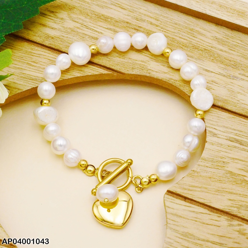 PULSERA PERLAS CULTIVADAS DIJE CORAZÓN INFLADO