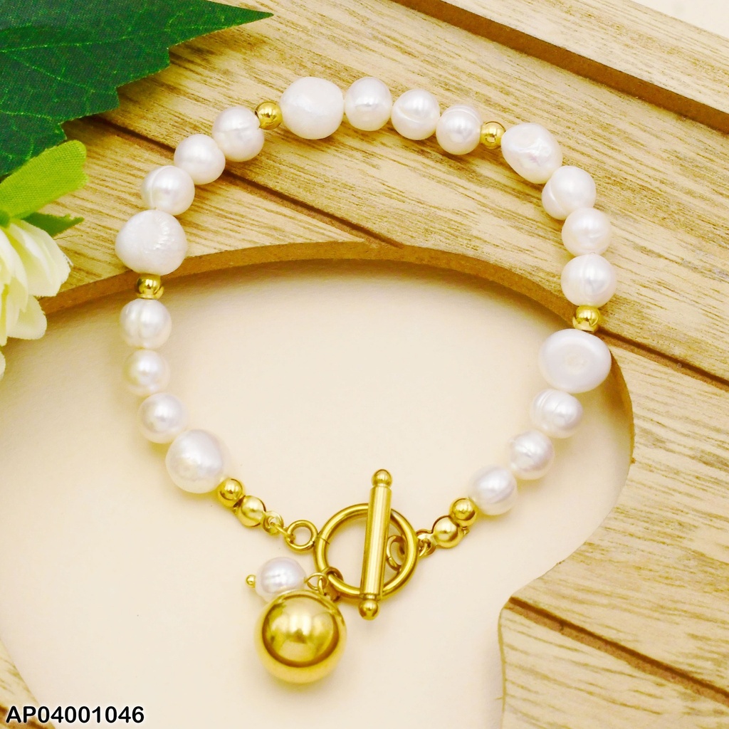 PULSERA PERLAS CULTIVADAS CIERRE TIFFANY DIJE ESFERA DOR.