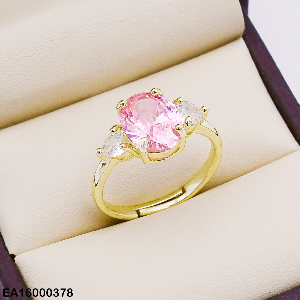 ANILLO AJUSTABLE ZIRC.OVALADA ROSADA ENTRE HOJAS