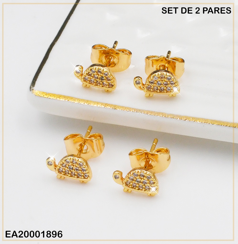 PAQUETE 2 PARES ARETES TORTUGA C/ZIRCONIAS