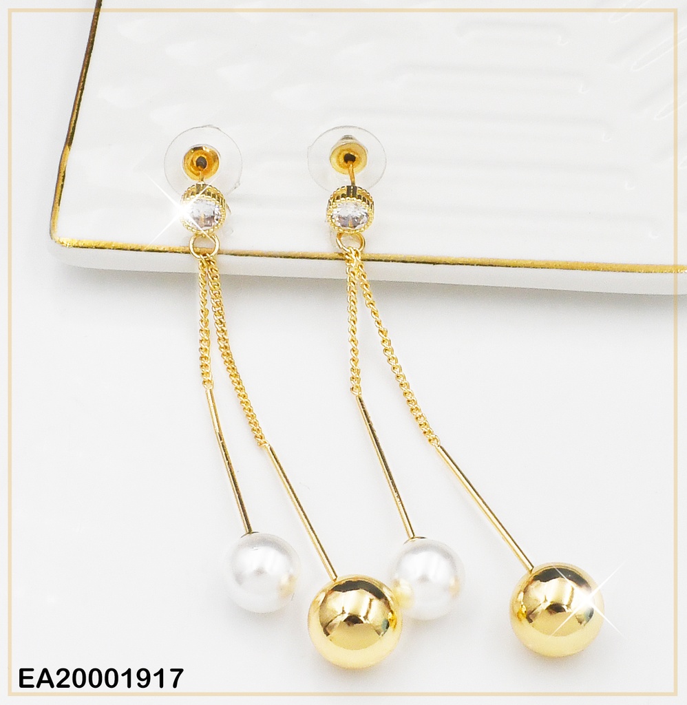 ARETES ZIRCONIA RD CON ESFERA DOR/PERLA COLGANTES P5228