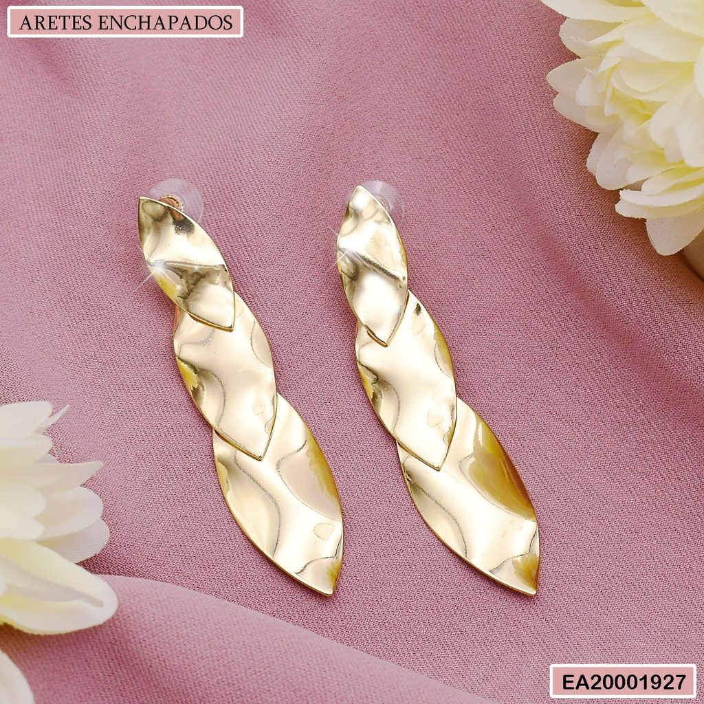 ARETES 3 HOJITAS OVALADAS ONDULADAS