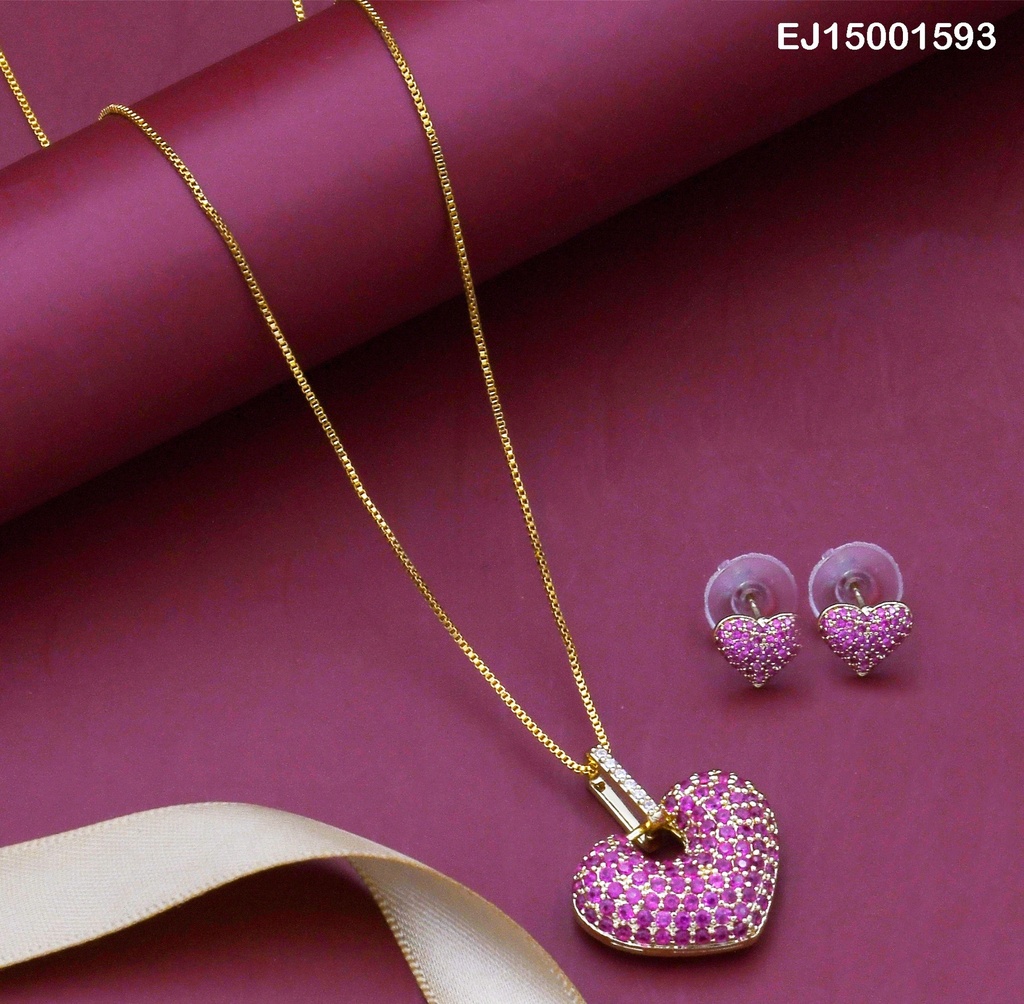 JUEGO CORAZÓN INFLADO ZIRCONIAS FUCSIAS
