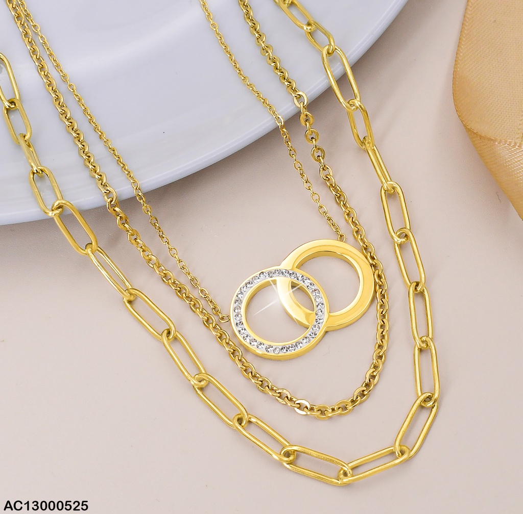 CADENA TRIPLE DIJES:CÍRCULOS ENTRELAZADOS LISO/ZIRC