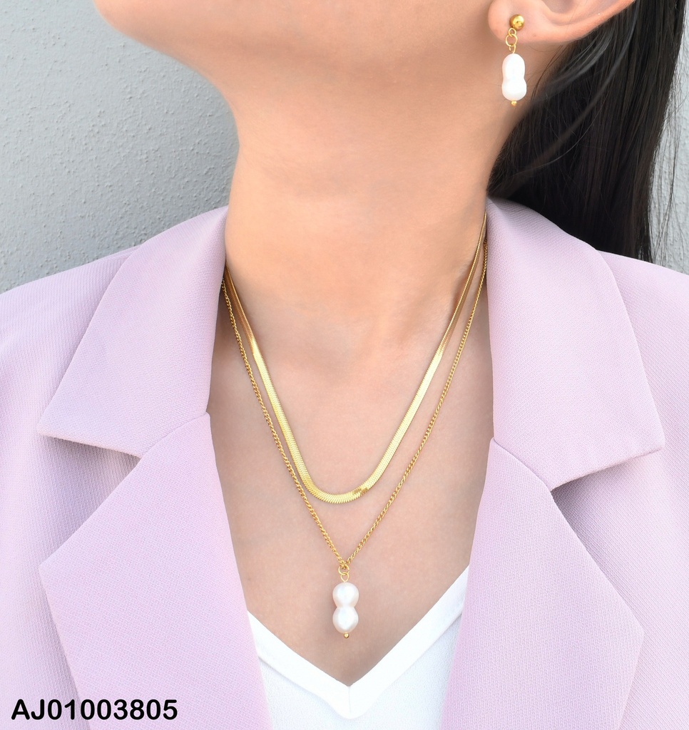 JUEGO PERAS PERLAS CULTIVADAS DOBLE CAD.ARETES COLGAR