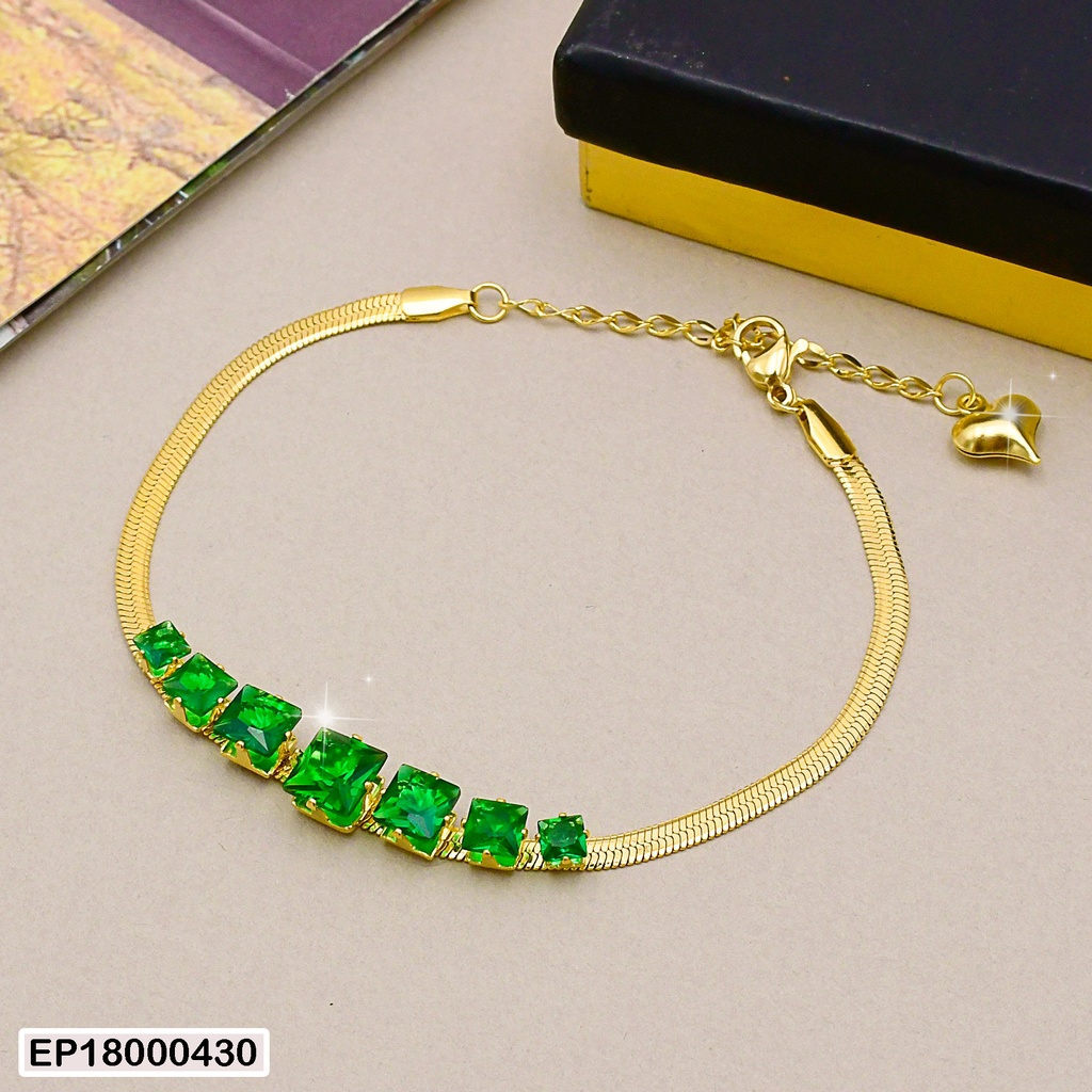 PULSERA PLANA ZIRCONIAS CUADROS VERDES