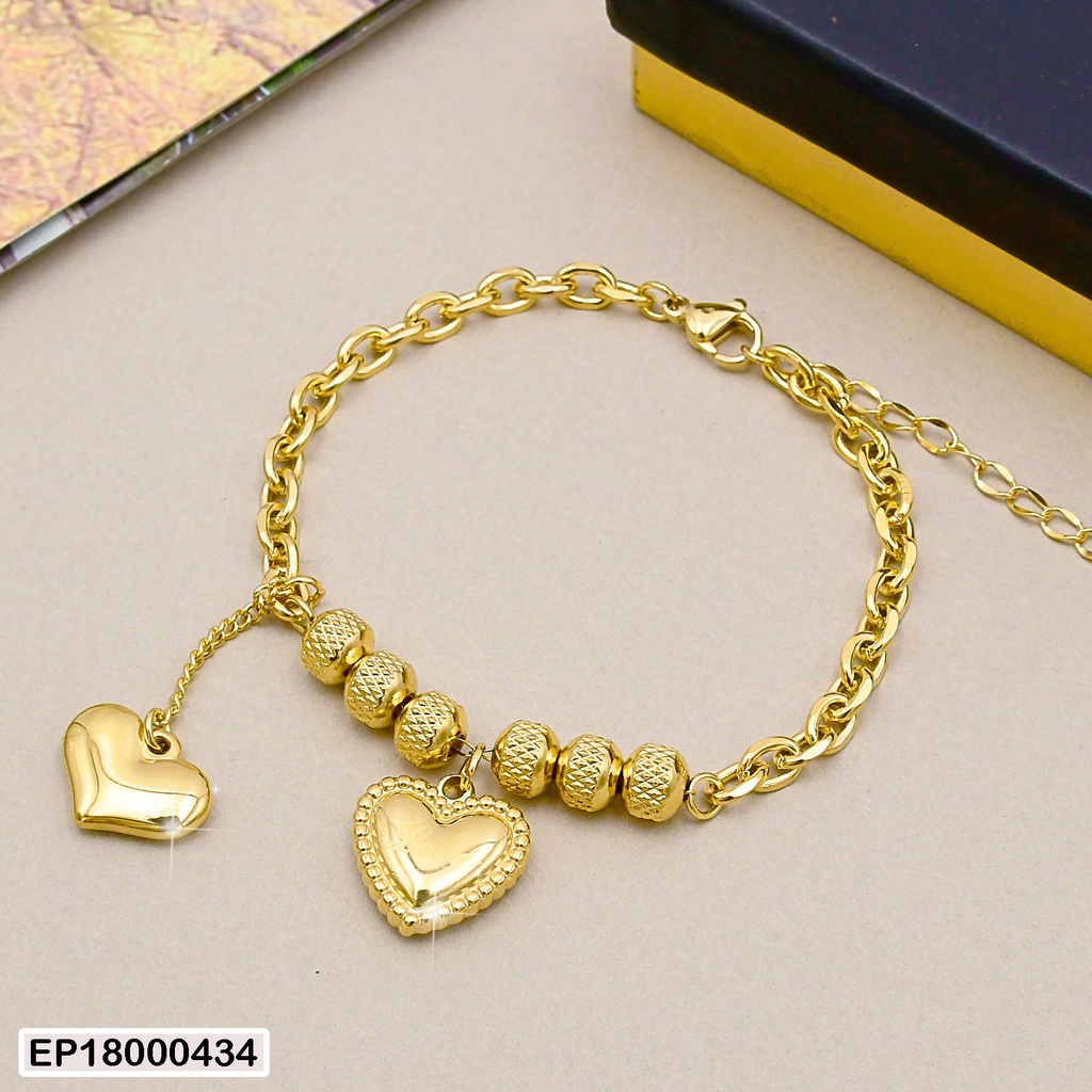 PULSERA 2 CORAZONES COLGANTES/RUEDITAS