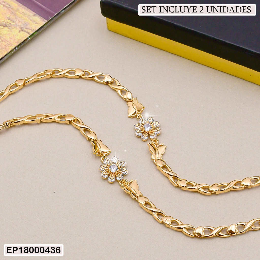 DÚO PULSERAS CALADAS CENTRO FLOR PETÁLOS ZIRCONIAS
