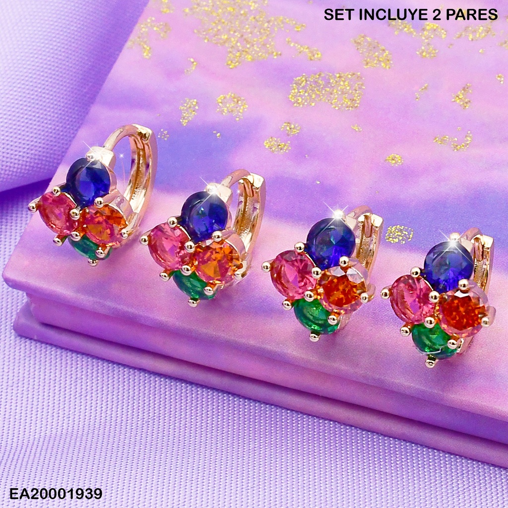 PAQUETE 2 PARES ARETES 4 ZIRC.RD.FLOR (SURTIDOS)