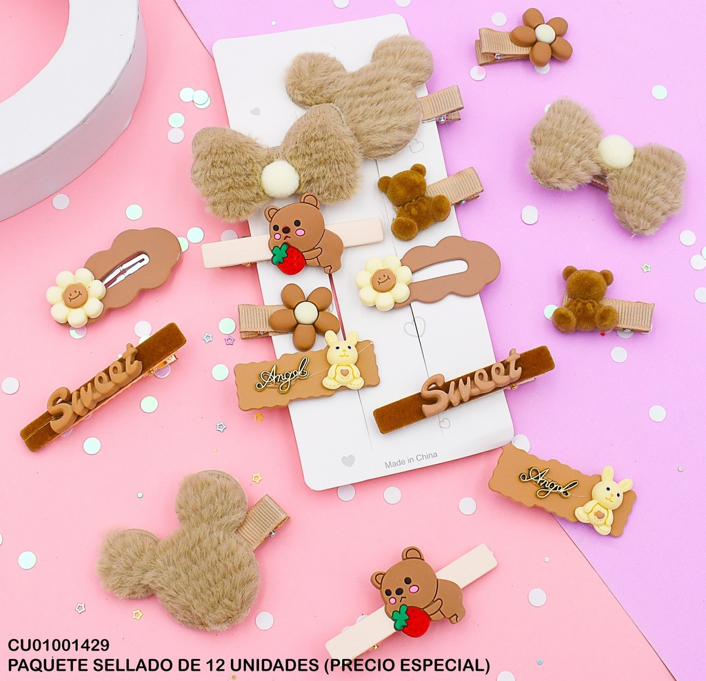 CARTÓN 8 PRENSADORES CAFÉ PARA CABELLO
