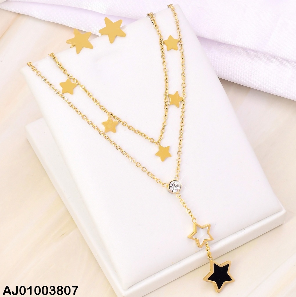 JUEGO PLACA ESTRELLAS DOBLE CAD.ZIRC/RD/⭐NEGRA