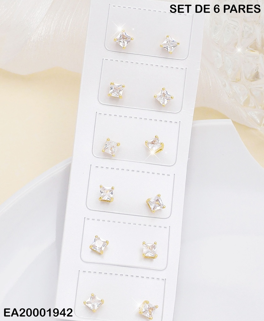 PAQ.6 PARES ARETES ZIRCONIA CUADRADA