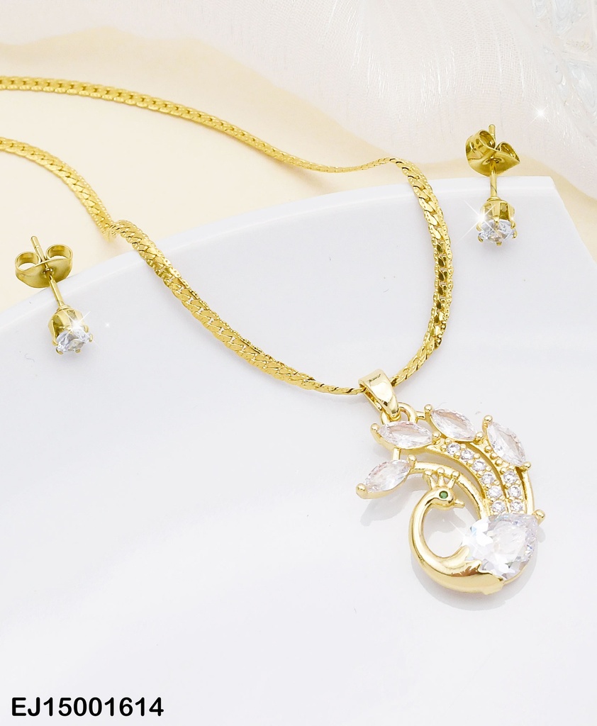JUEGO ARETES ZIRCONIAS RD.DIJE:PAVO REAL C/ZIRCONIAS