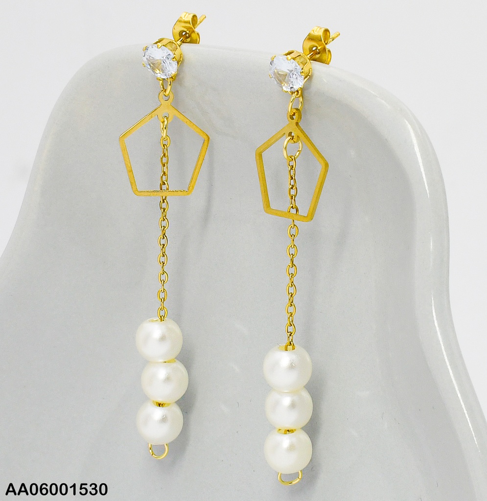 ARETES LARGOS CROQUI PENTÁGONO C/3PERLAS