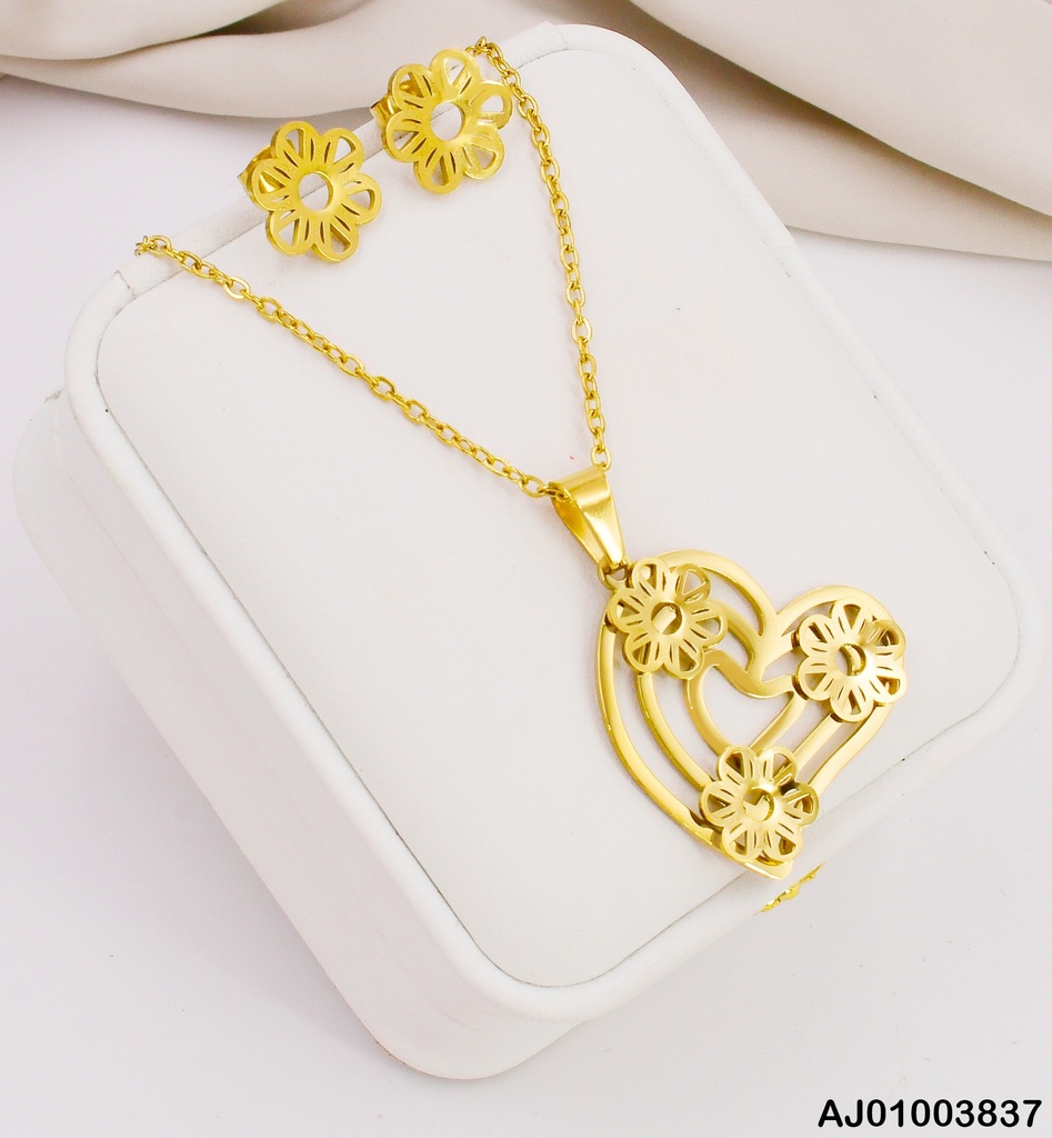 JUEGO ARETES FLOR CENTRO HUECO DIJE TRIPLE CROQUI💛C/3 FLORES