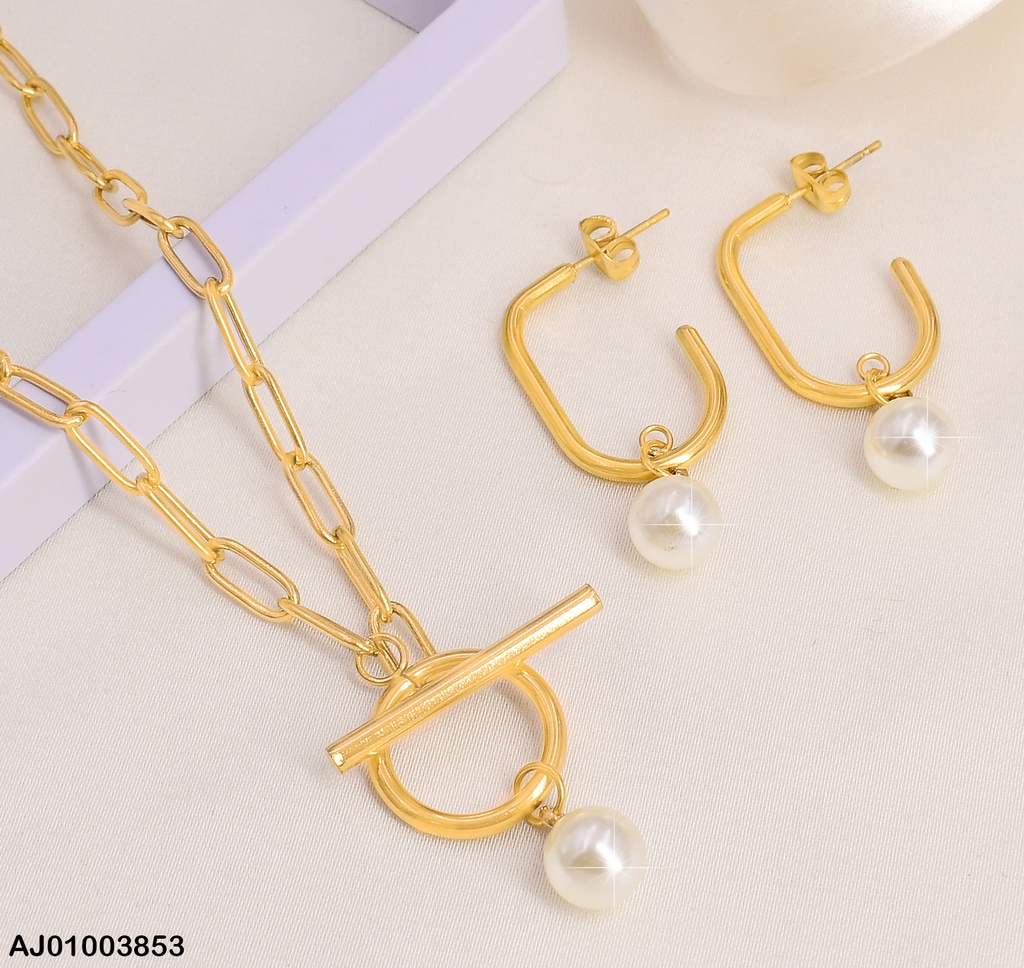 JUEGO ARETES COLGAR C/PERLA CADENA TIFFANY