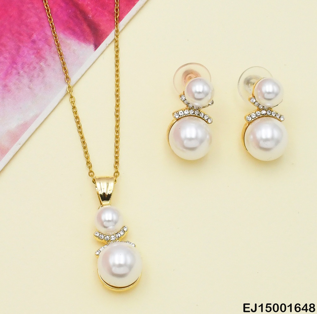 JUEGO  DOBLE PERLA VERTICAL C/ARO ZIRCONIAS
