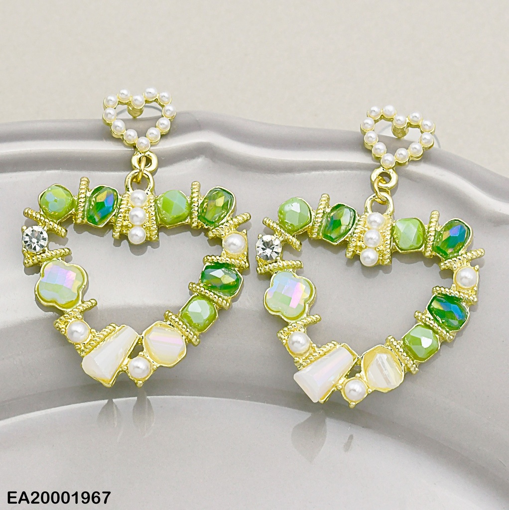 ARETES DOBLE CROQUIS CORAZÓNPERLITAS/PIEDRAS