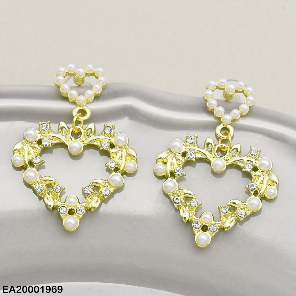 ARETES DOBLE CROQUI CORAZÓN PERLITAS/DOR-ZIRC-PERL.