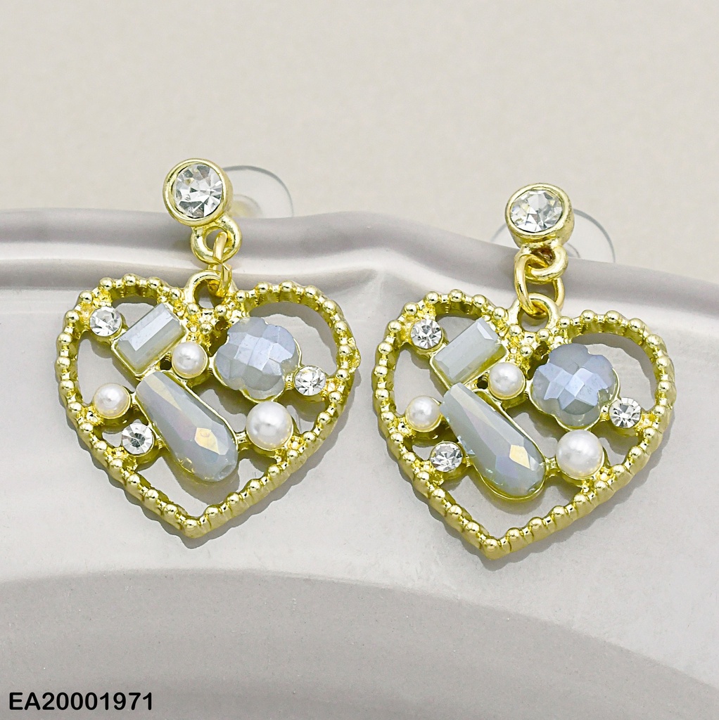 ARETES CRQOUI CORAZÓN RELLENO CRISTALES GRISES/PERLITA