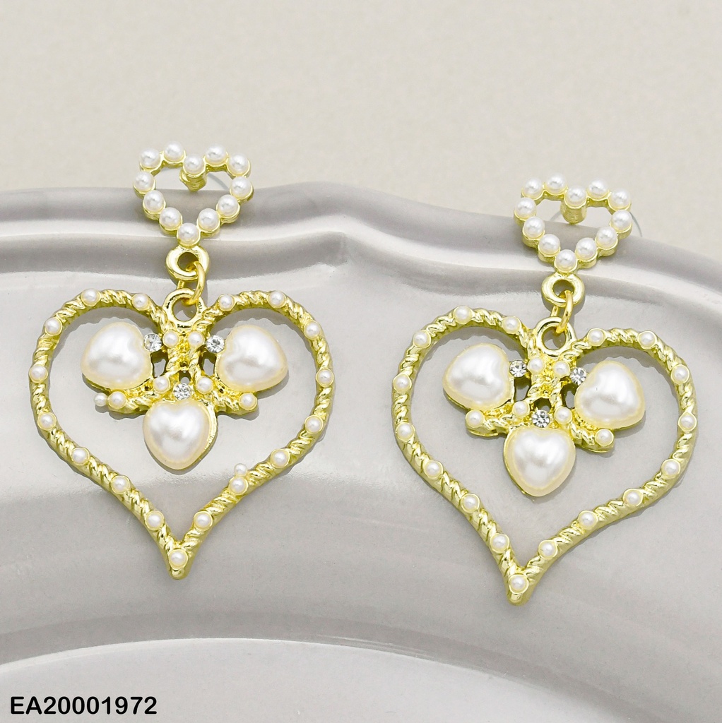 ARETES DOBLE CROQUI CORAZÓN PERLITAS/DOR-🤍🤍🤍