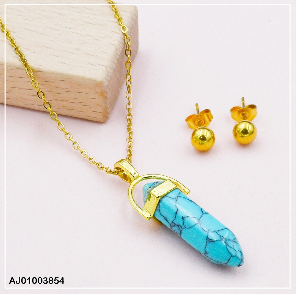 JUEGO ARETES PELOTITAS DOR.,DIJE CUARZO:TURQUESA 072804
