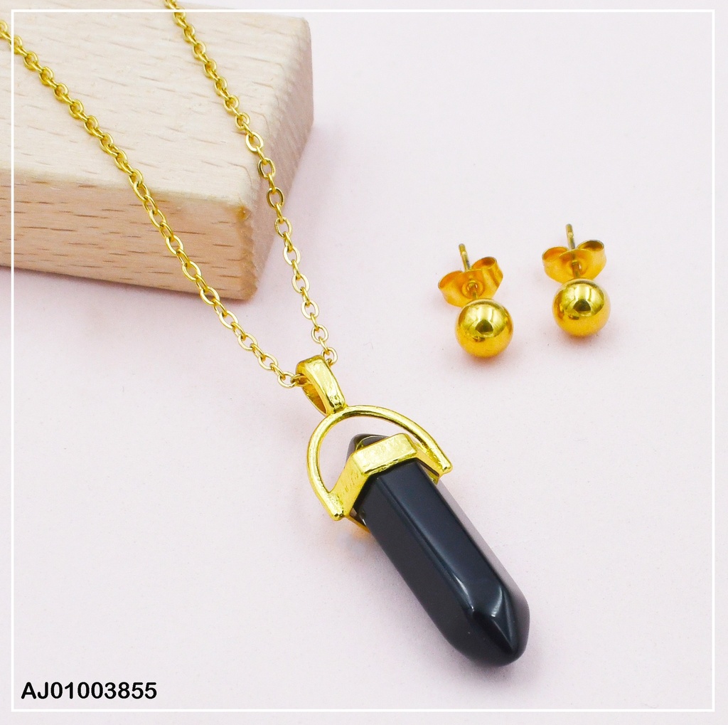 JUEGO ARETES PELOTITAS DOR.,DIJE CUARZO:NEGRO 072803 (P.E.NOV2025)