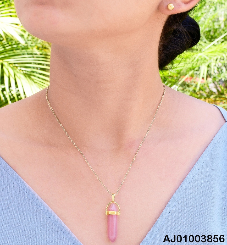 JUEGO ARETES PELOTITAS DOR.,DIJE CUARZO:ROSA 072795