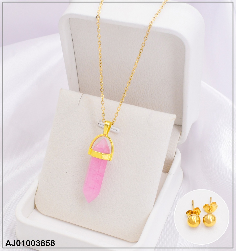 JUEGO ARETES PELOTITAS DOR.,DIJE CUARZO:MORADO MARM.072811