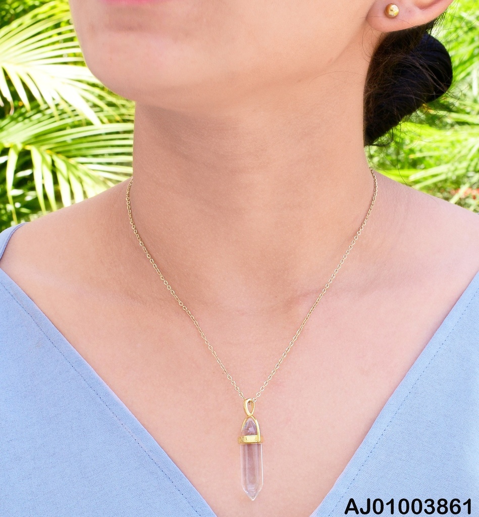 JUEGO ARETES PELOTITAS DOR.,DIJE CUARZO:CRISTAL 072830