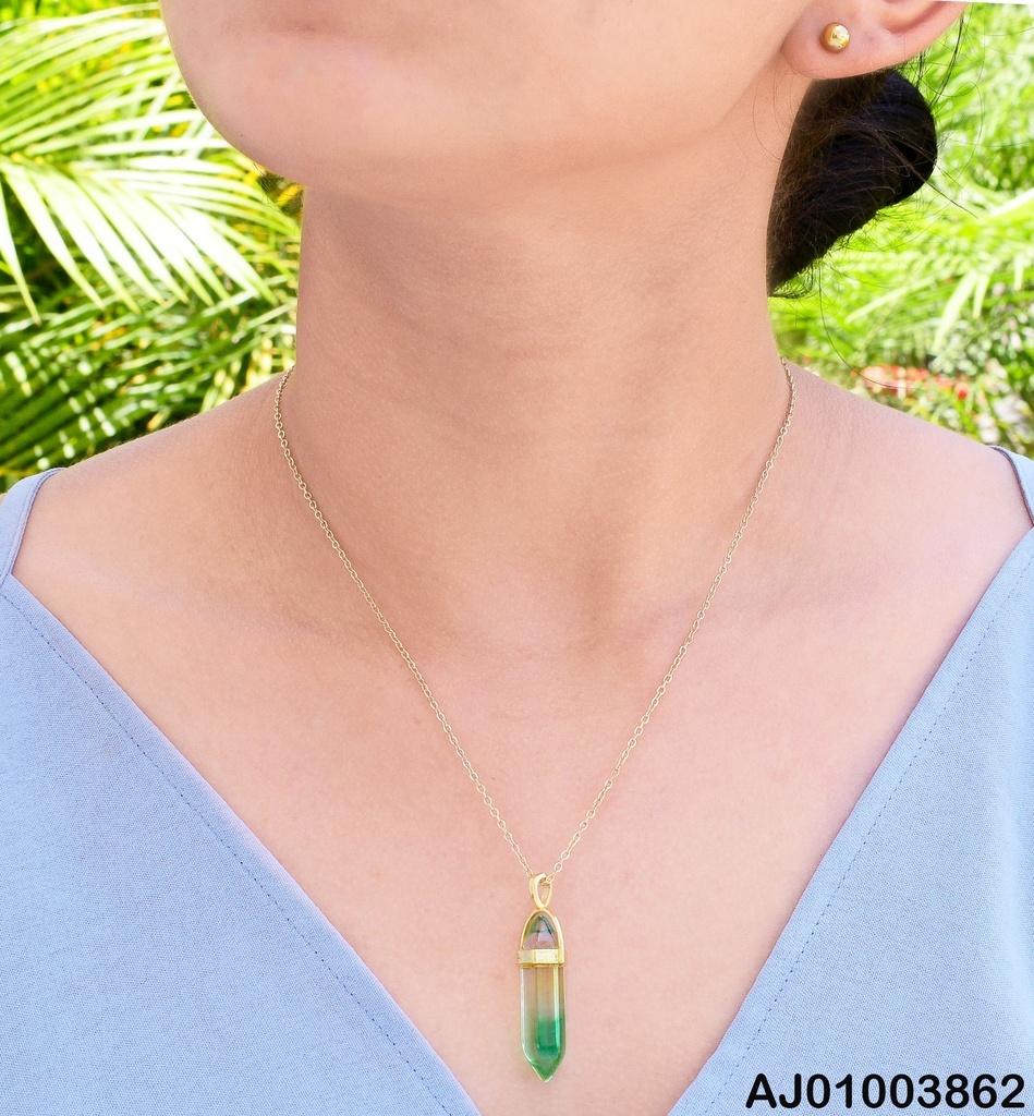 JUEGO ARETES PELOTITAS DOR.,DIJE CUARZO:CRISTAL-VERDE 072777