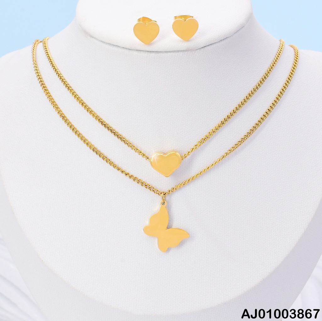 JUEGO CORAZÓN DOBLE CAD,ARETES PLACA/DIJES:🦋-INFLADO 073384