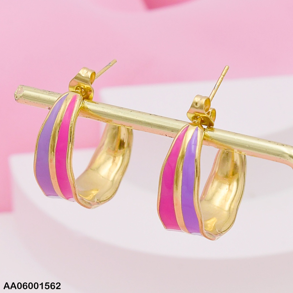 ARETES DOBLE LÍNEA FUCSIA/MORADO