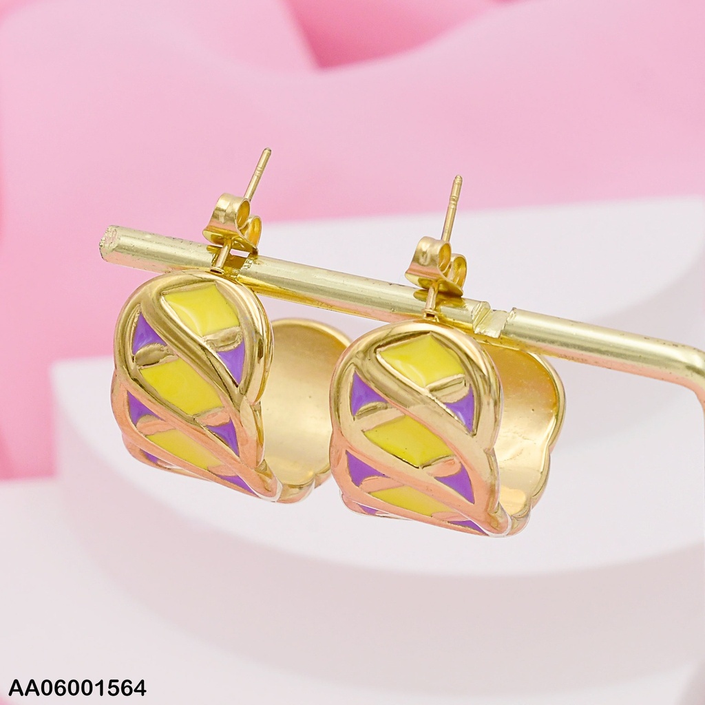 ARETES ESLABÓN CAD.GRABADOS MORADO AMARILLO