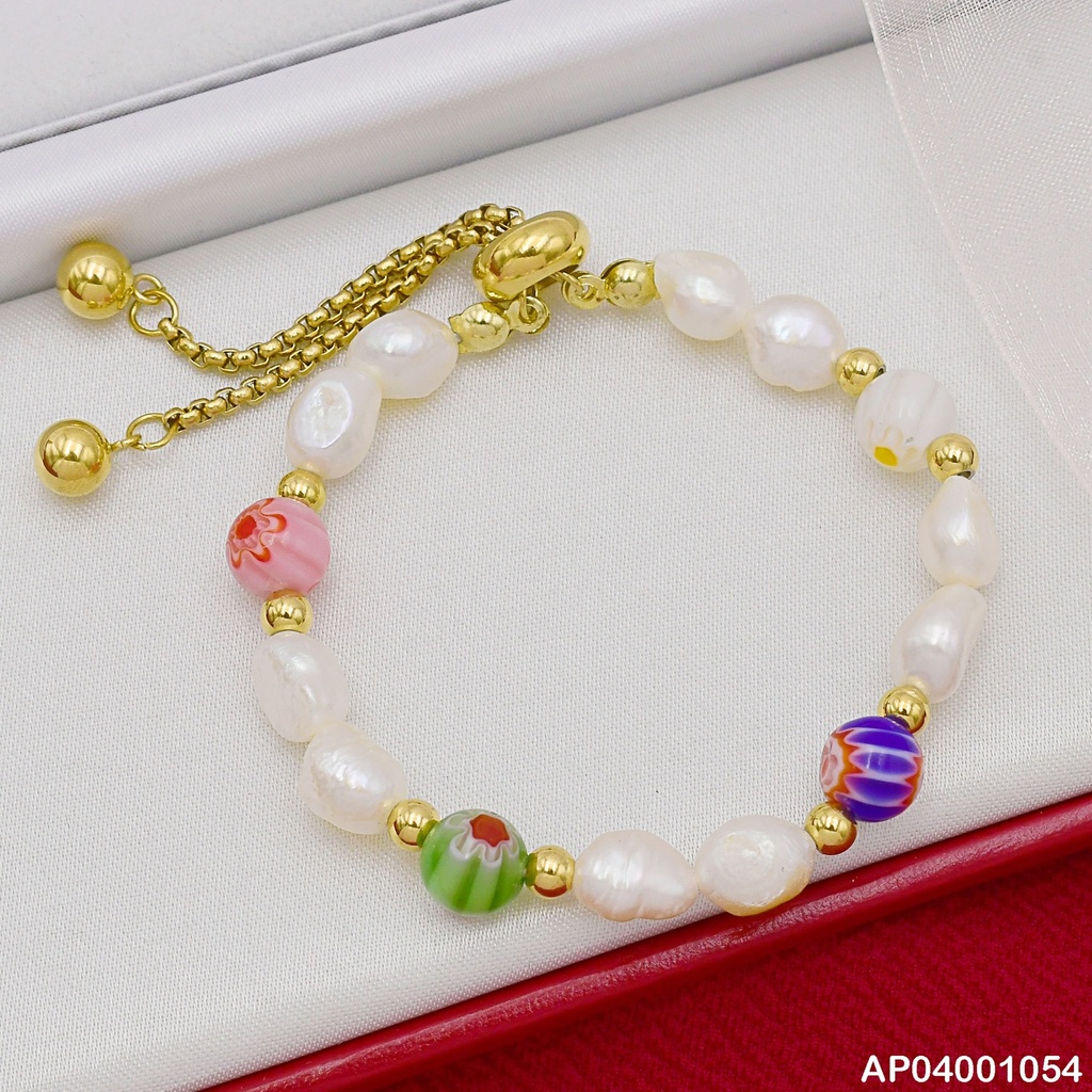 PULSERA AJUSTABLE PERLAS CULTIVADAS PIEDRAS DECORADAS 0722401