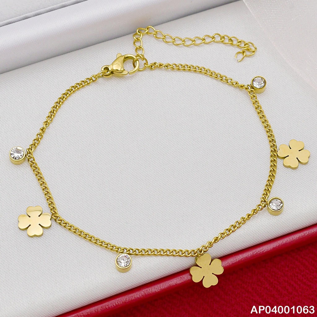 PULSERA FINA COLGANTES:TRÉBOL 4 HOJAS/ZIRC. RD 072904