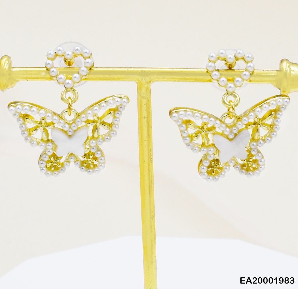 ARETES CROQUI MARIPOSAS DE PERLITAS/DOR/BLANCO