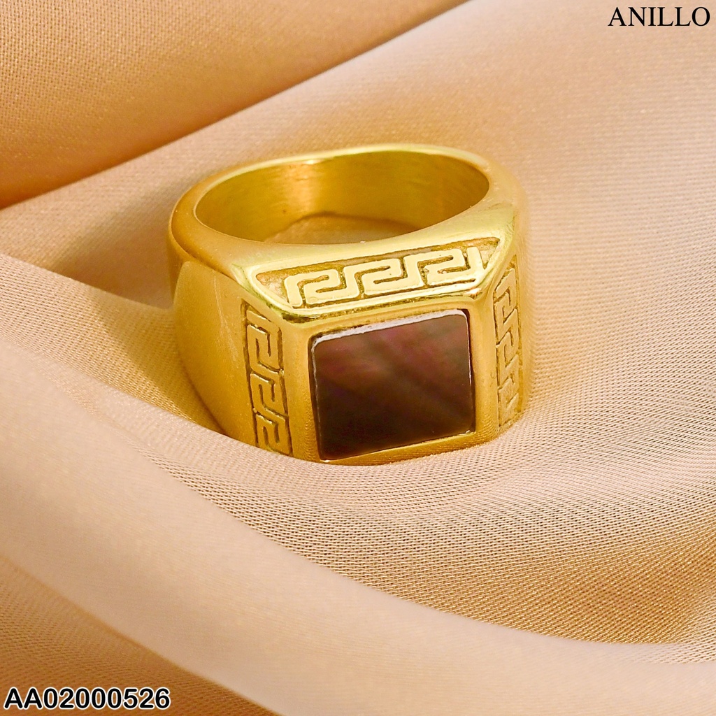 ANILLO ANCHO PIEDRA GRIS BORDE MAYA
