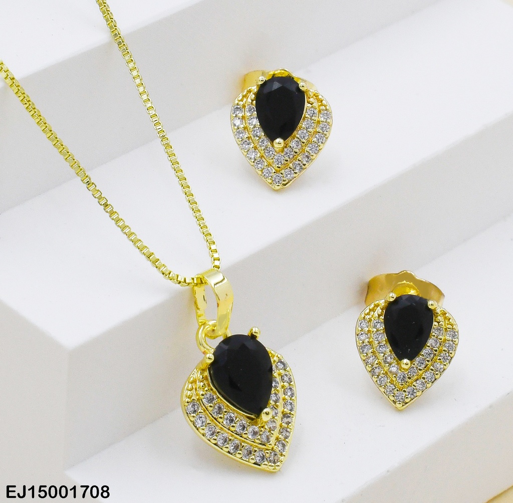 JUEGO ZIRCONIA NEGRA BASE TRIÁNGULO INVERTIDO