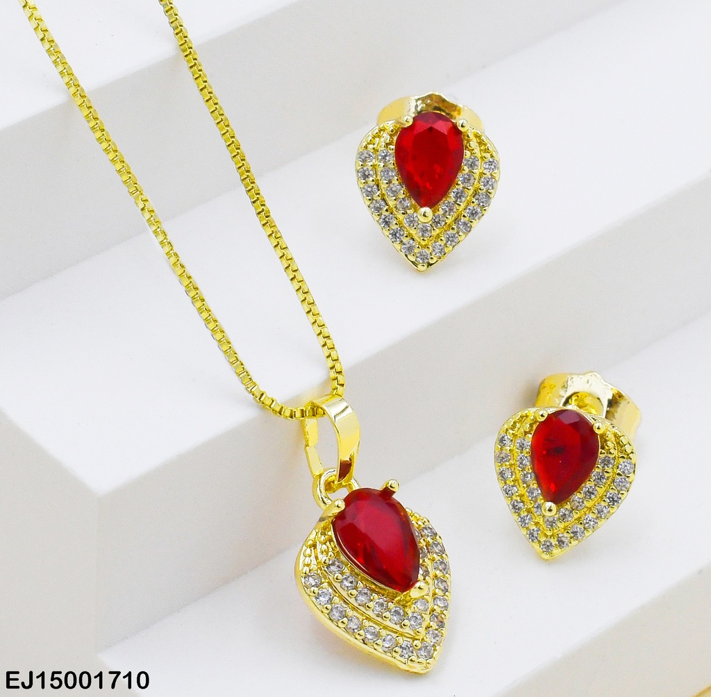 JUEGO ZIRCONIA ROJA BASE TRIÁNGULO INVERTIDO