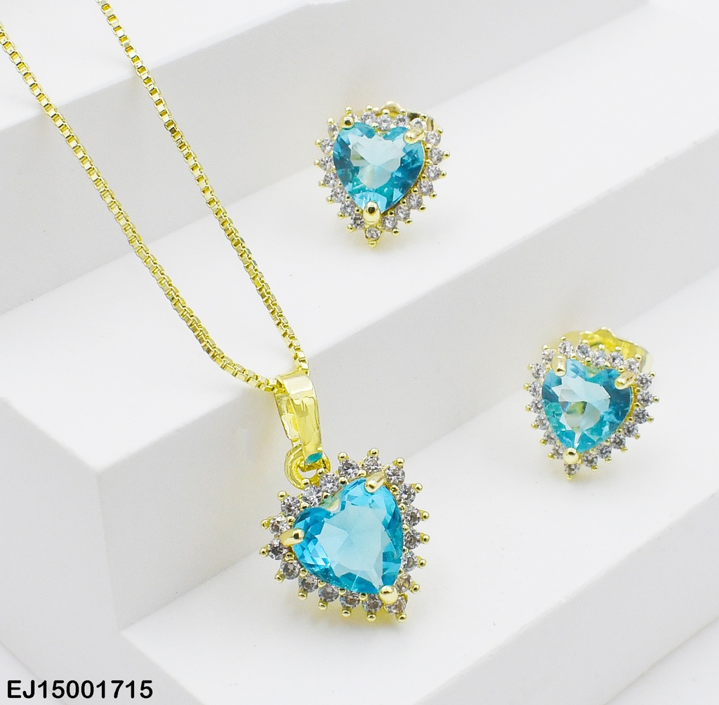JUEGO CORAZÓN ZIRCONIA CELESTE,BORDE ZIRC.C/PUNTAS