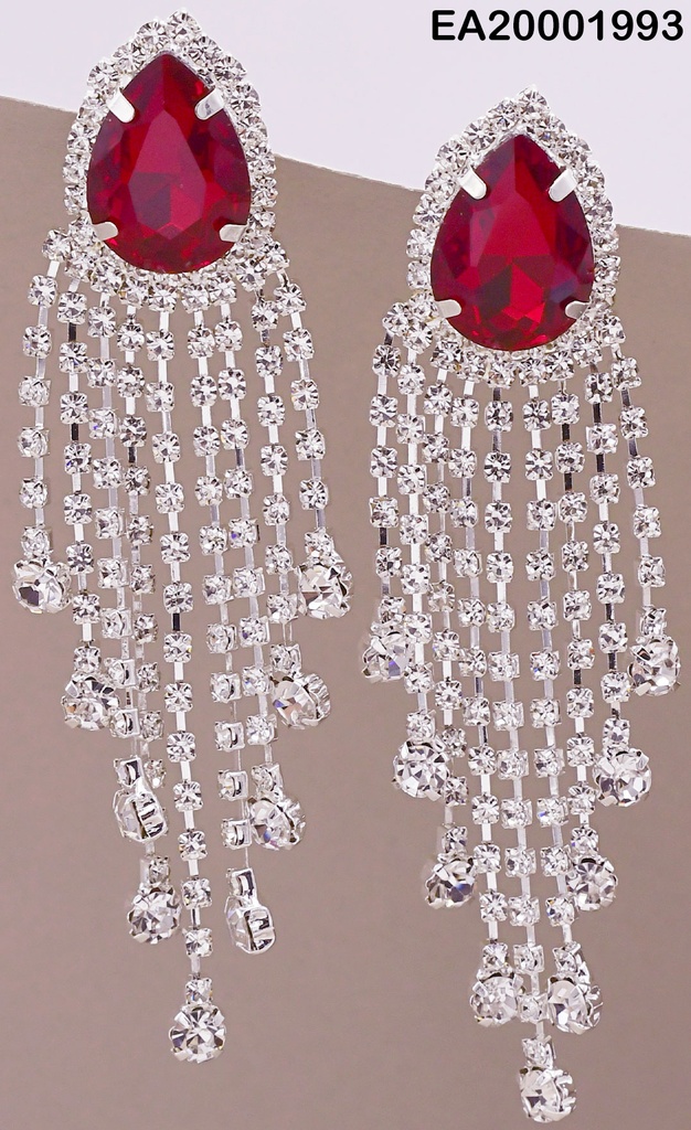 ARETES LARGOS ZIRCONIA GOTA ROJA  LINEAS COLGANTES