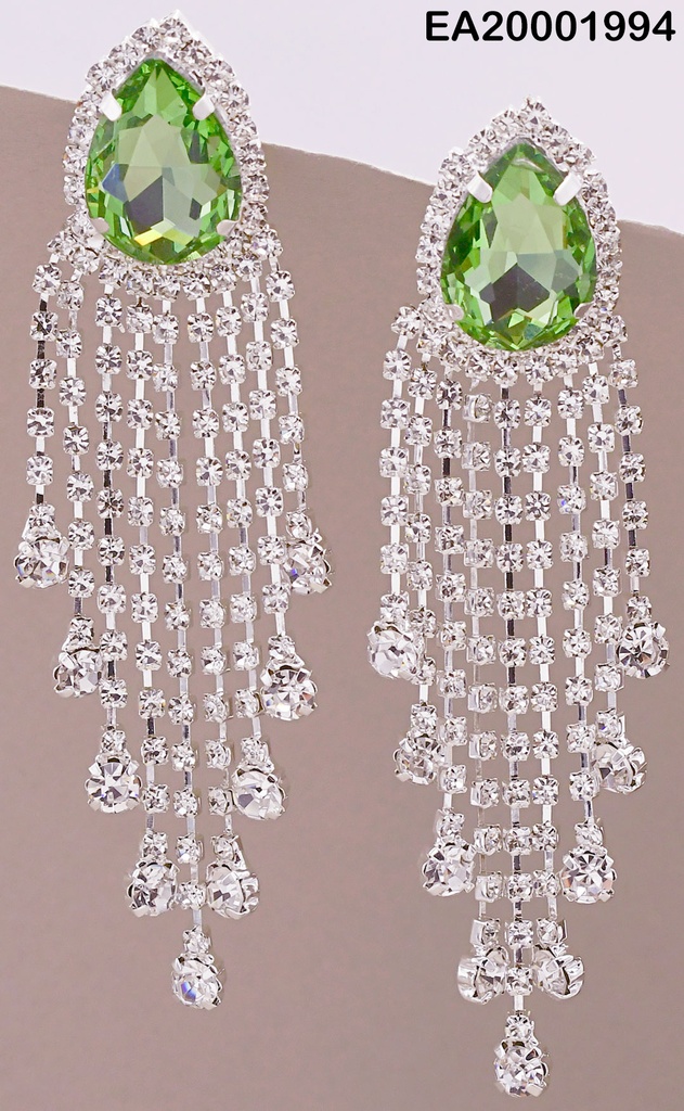 ARETES LARGOS ZIRCONIA GOTA VERDE  LINEAS COLGANTES