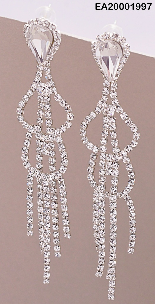 ARETES ENCH. LARGOS ZIRCONIAS GOTAS 3 OVALOS
