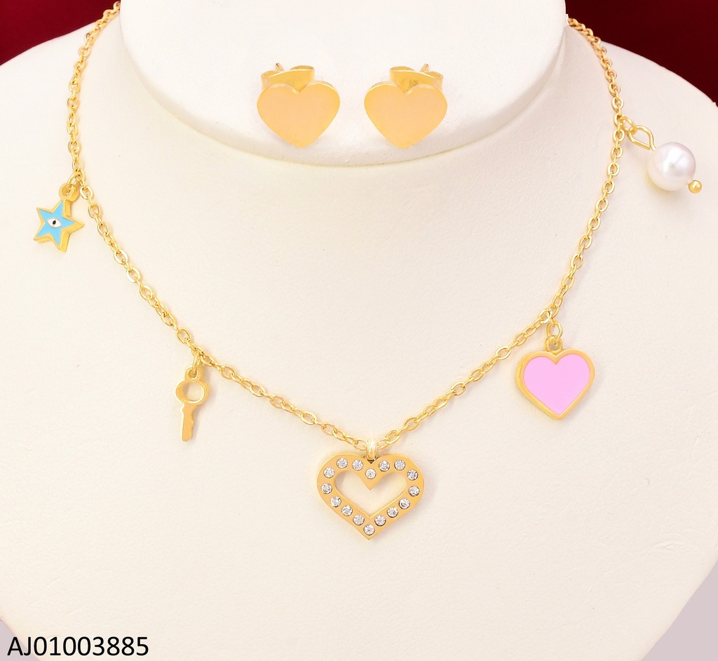 JUEGO ARETES PLACA CORAZÓN COLGANTES:CROQUI/⭐/🗝/⚪