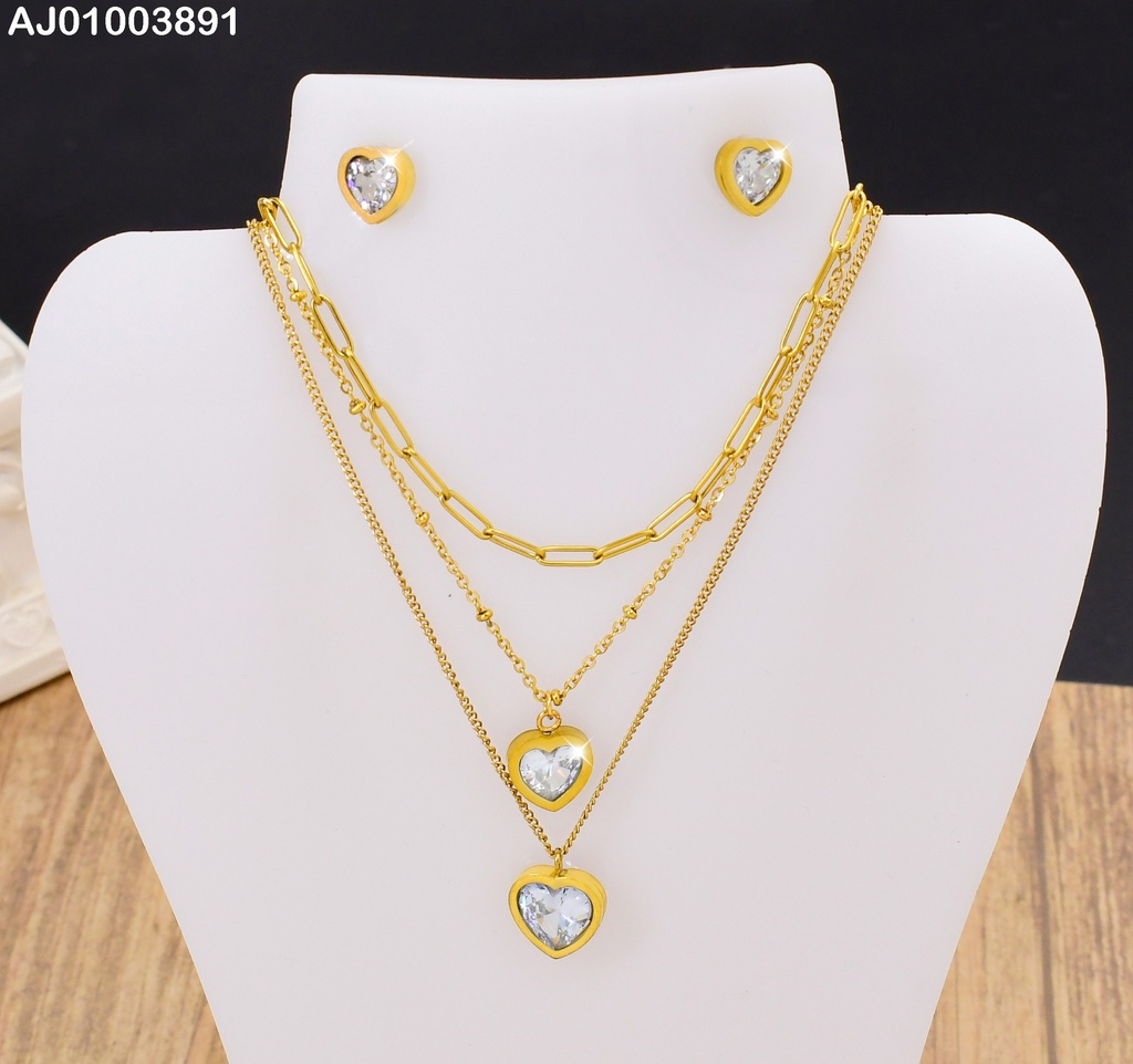 JUEGO ZIRCONIAS CORAZÓN BORDE DOR.TRIPLE CAD.