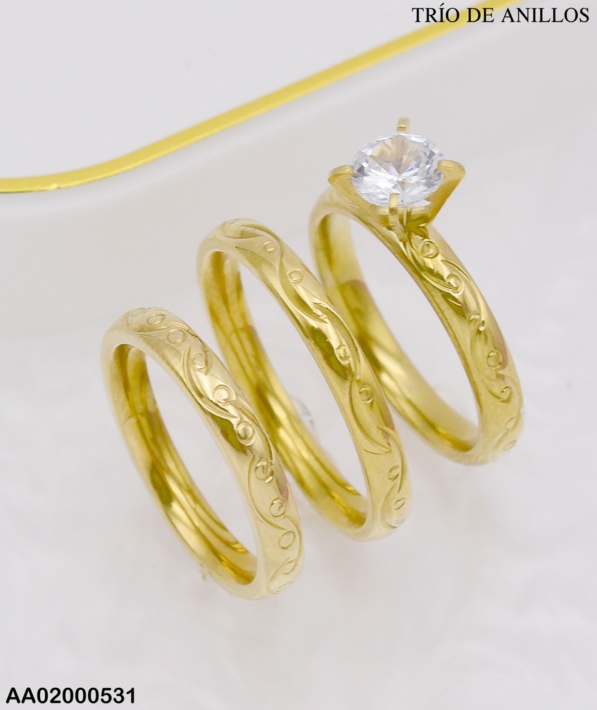 TRÍO ANILLOS COMPROMISO GRABADOS R6881