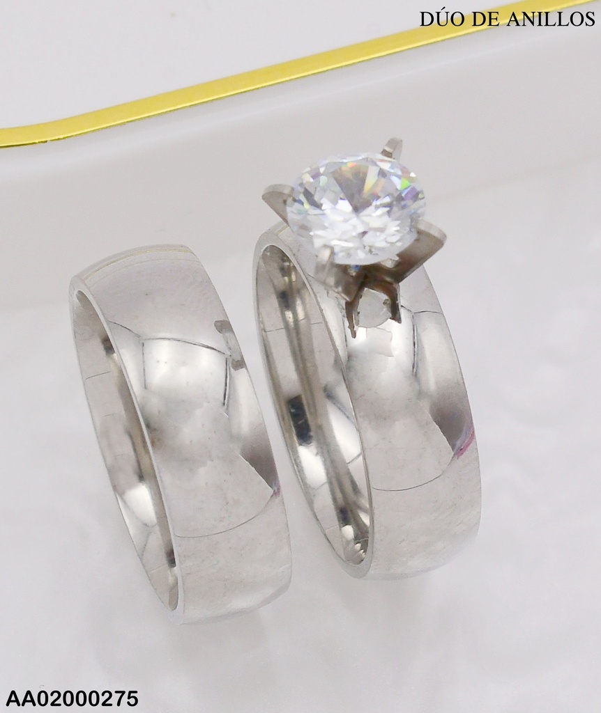 DÚO ANILLOS PLATEADOS ANCHOS SOLITARIO/LISO
